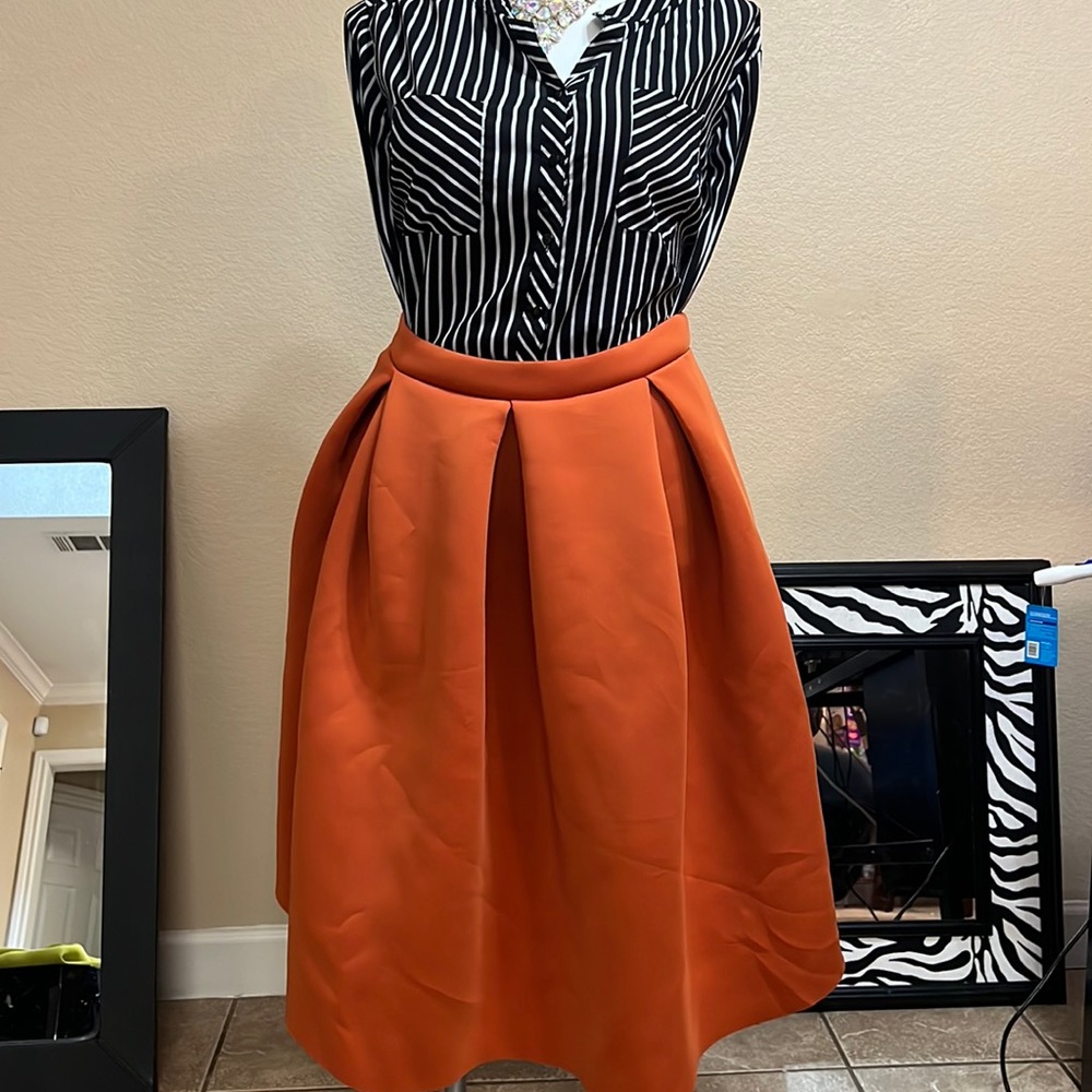 Orange circle skater skirt